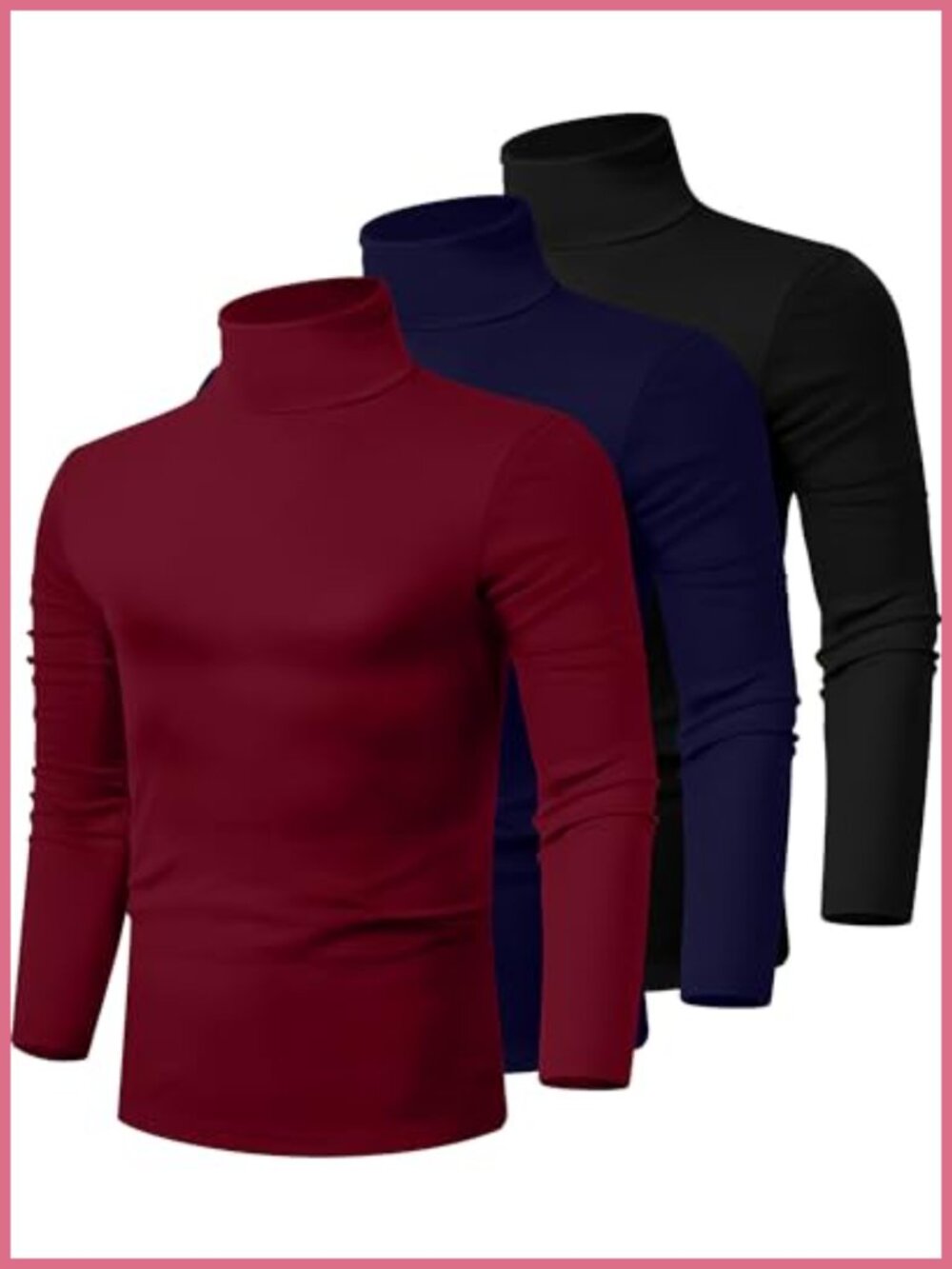 Men's Turtleneck Long Sleeve Cotton Shirts 3 Pack Slim Fit Pullover Tops